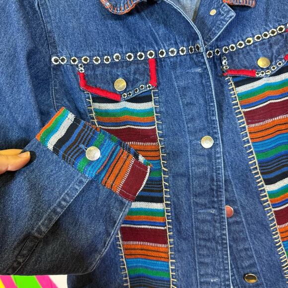 KEREN hart Blue Jean Jacket with Striped Accents. Size Medium. Excellent cond! - Picture 2 of 5